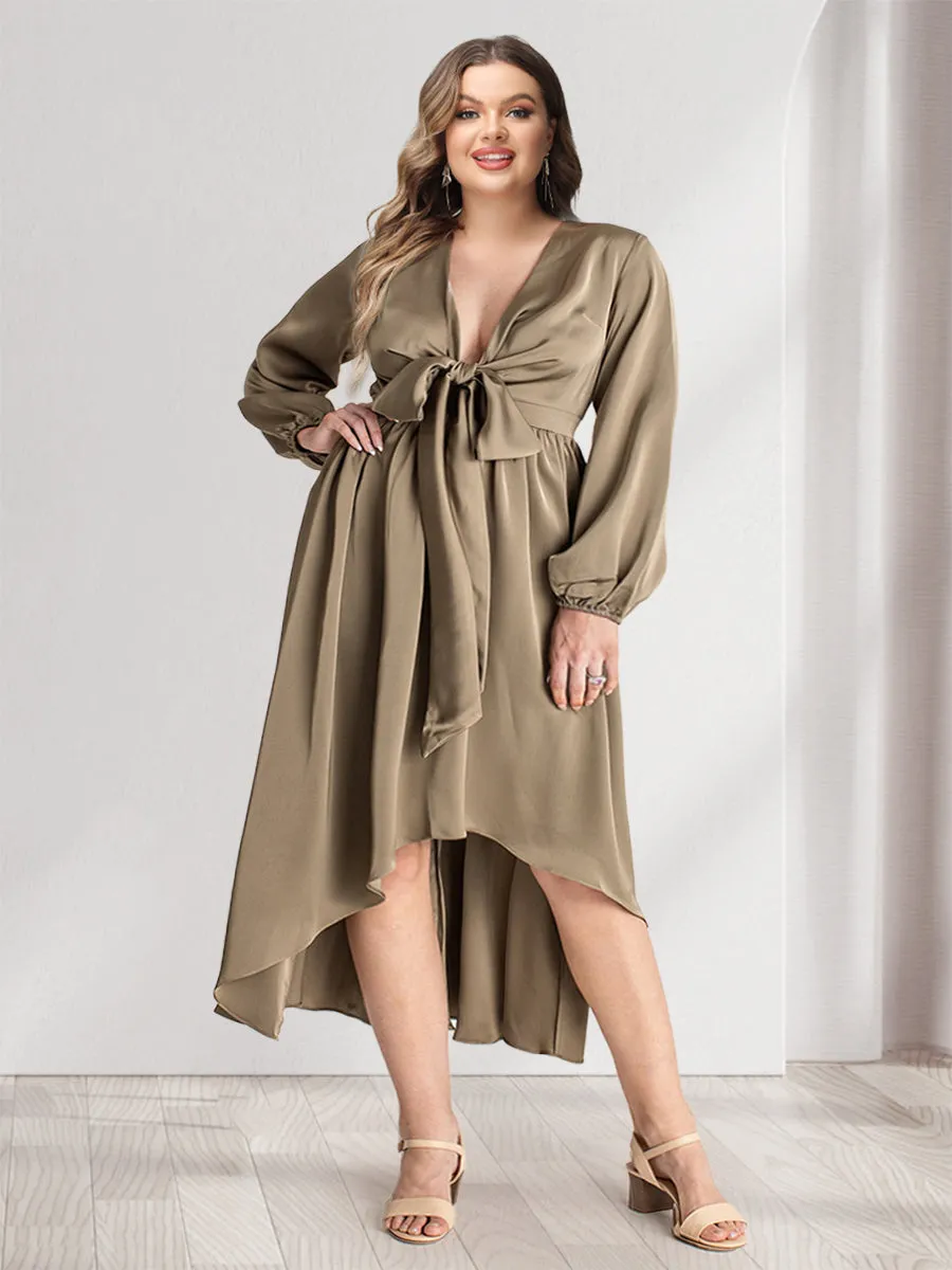 A-Line/Princess Plunging V-Neck Long Sleeves Wrap Plus Size Bridesmaid Dresses sold by Lavetir