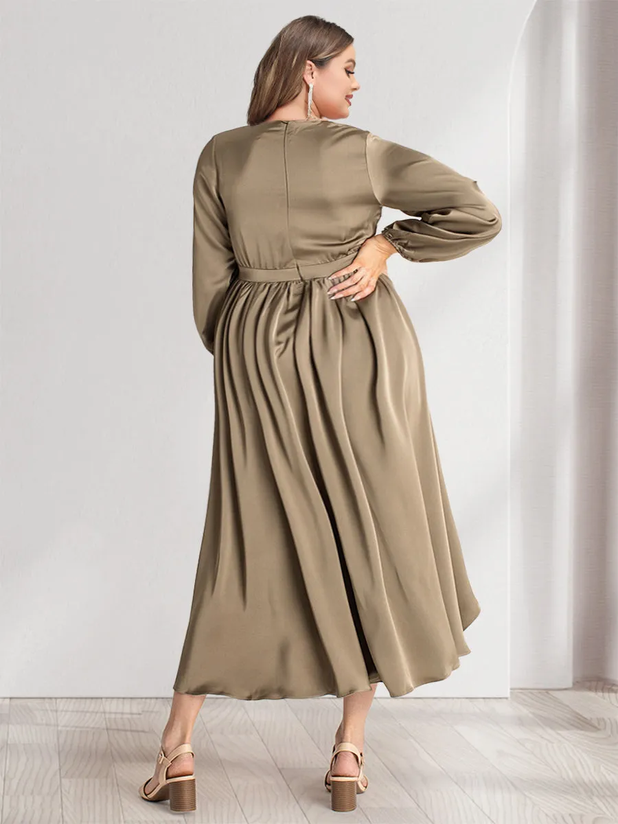 A-Line/Princess Plunging V-Neck Long Sleeves Wrap Plus Size Bridesmaid Dresses sold by Lavetir product image thumbnail 2