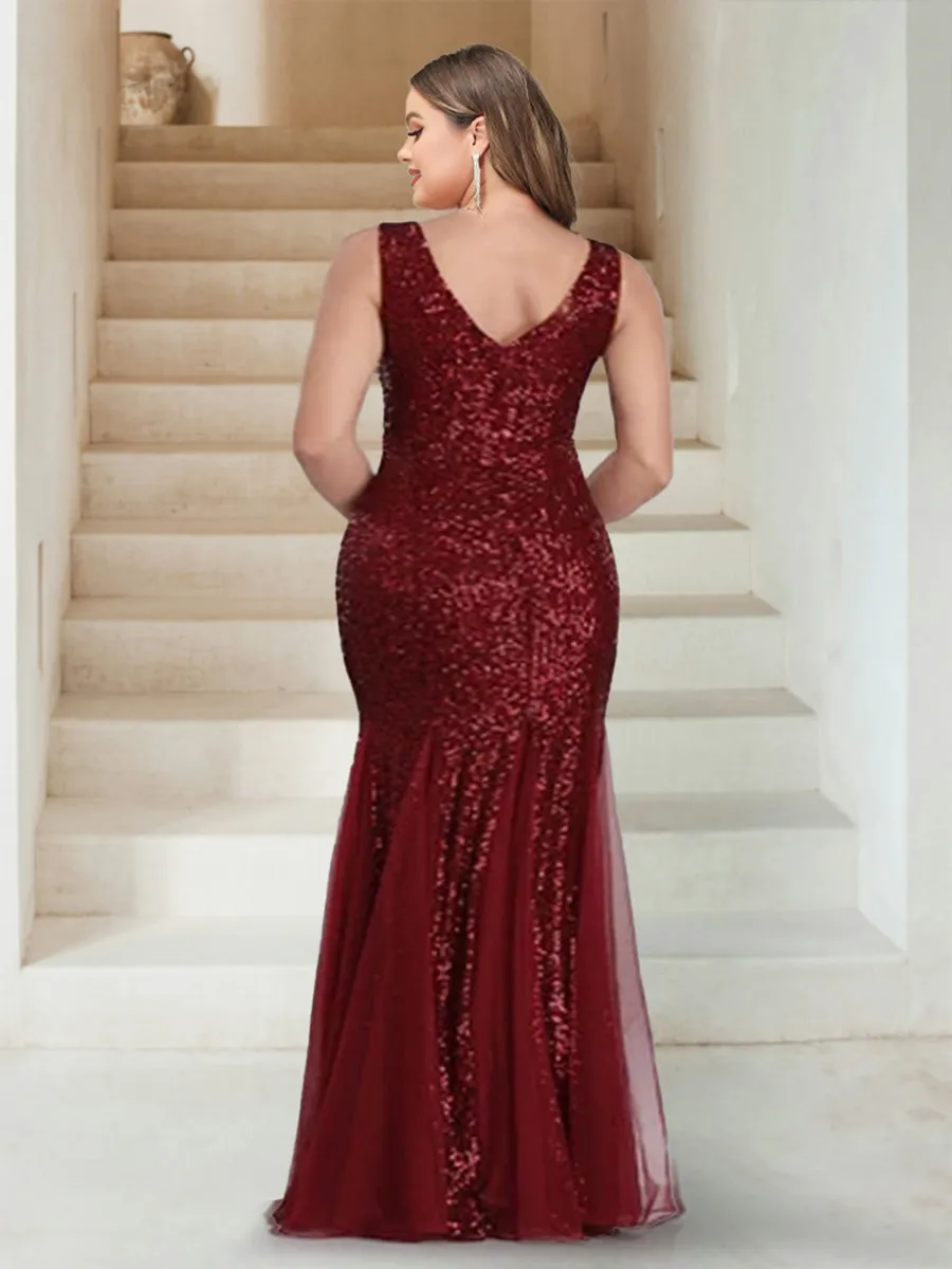Sparkly Trumpet/Mermaid V-Neck Sleeveless Floor-Length Plus Size Bridesmaid Dresses sold by Lavetir product image thumbnail 2