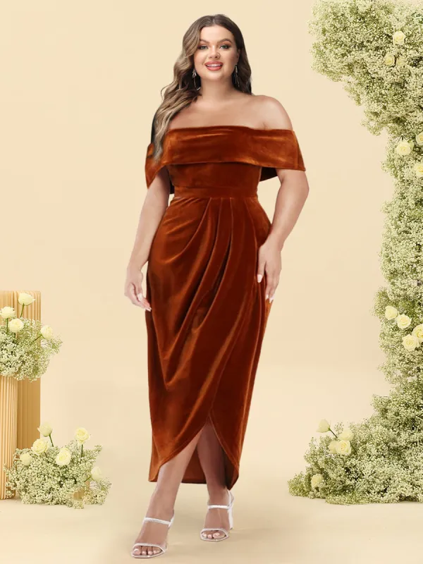 Sheath/Column Velvet Off-the-Shoulder Plus Size Bridesmaid Dress With Split Side sold by Lavetir
