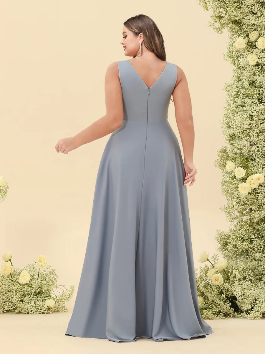 A-Line/Princess Asymmetrical V-Neck Plus Size Bridesmaid Dresses With Ruffles sold by Lavetir product image thumbnail 2