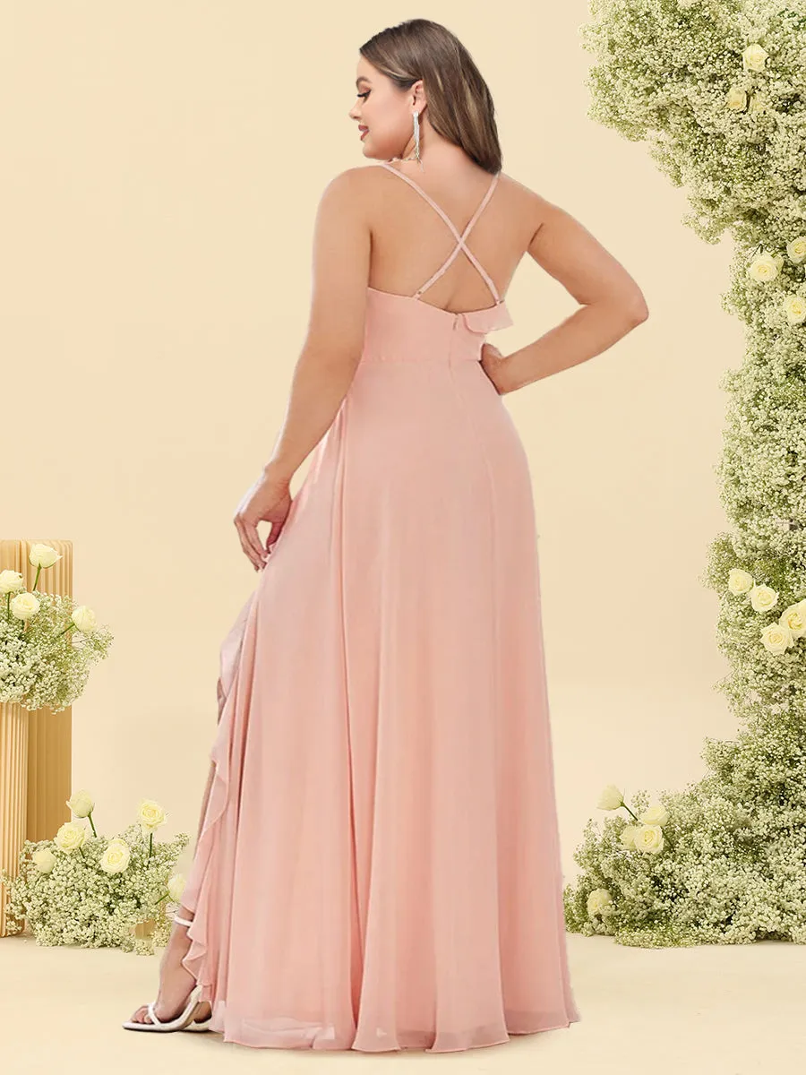 A-Line/Princess Spaghetti Straps Split Side Plus Size Bridesmaid Dresses With Ruffles sold by Lavetir product image thumbnail 2
