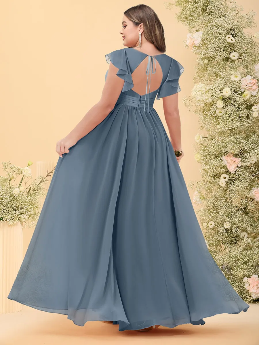A-Line/Princess V-Neck Floor-Length Plus Size Bridesmaid Dresses With Split Side sold by Lavetir product image thumbnail 2