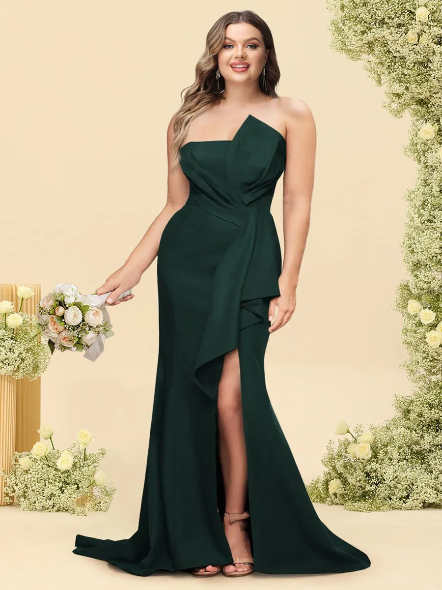 Trumpet/Mermaid Strapless Sleeveless Sweep train Plus Size Bridesmaid Dresses with Split Side sold by Lavetir