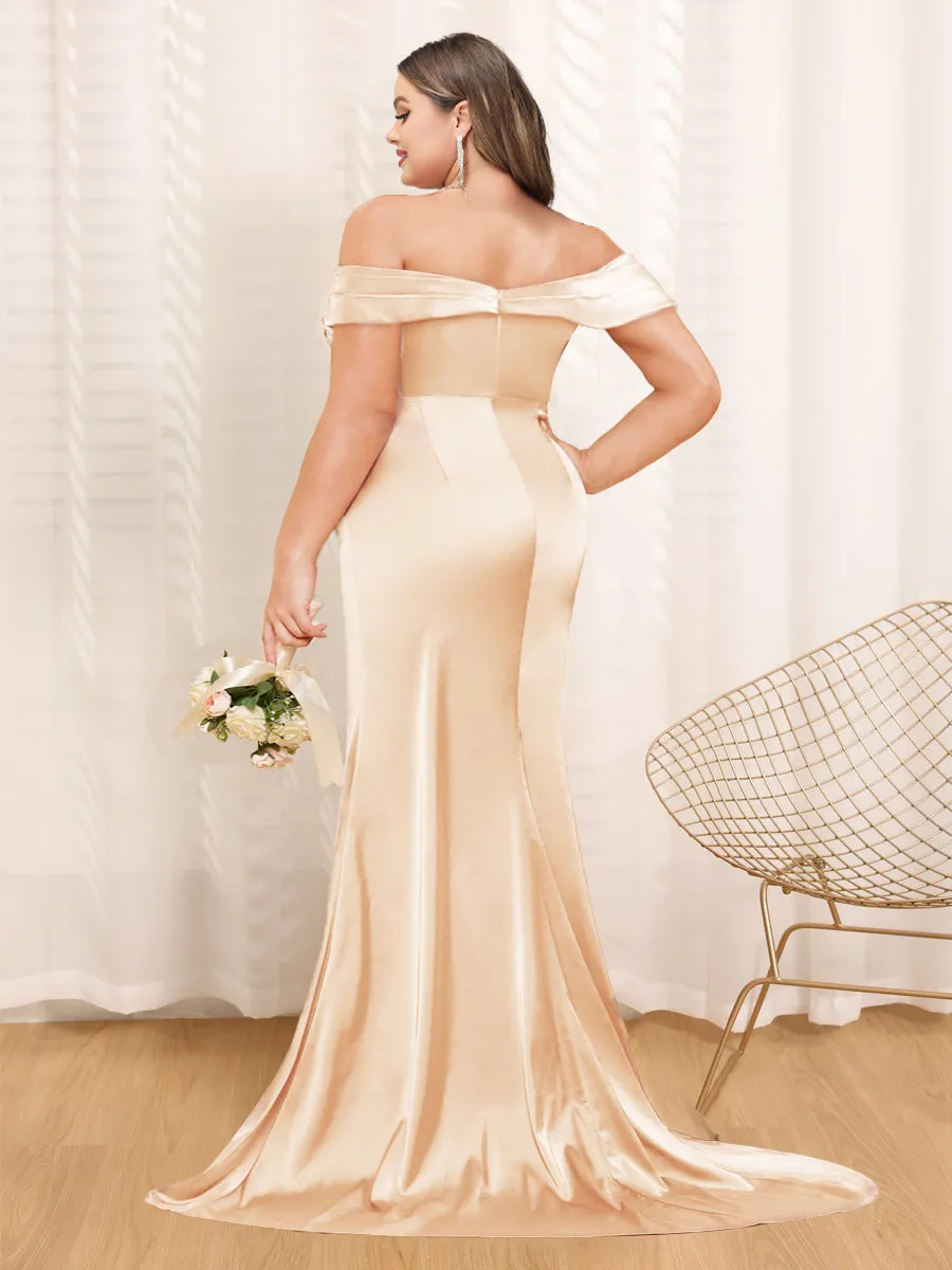 Sheath/Column Off-The-Shoulder Long Formal Plus Size Dresses with Split Side & Ruched sold by Lavetir product image thumbnail 2