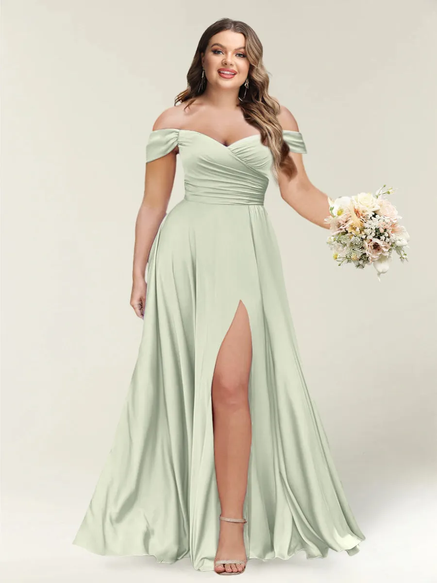 A-Line/Princess One-Shoulder Sleeveless Long Plus Size Bridesmaid Dresses with Split Side sold by Lavetir