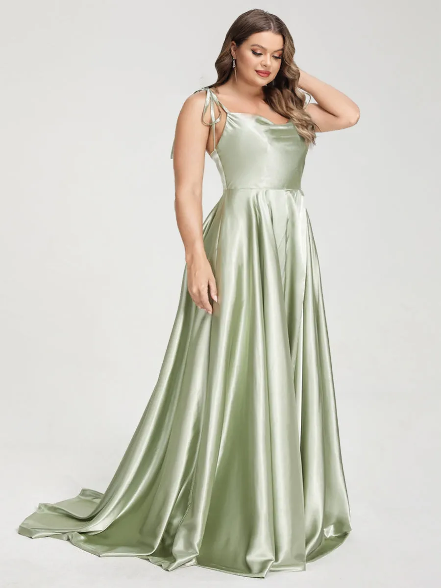 A-Line Spaghetti Straps Sleeveless Long Silk Like Satin Plus Size Bridesmaid Dresses sold by Lavetir