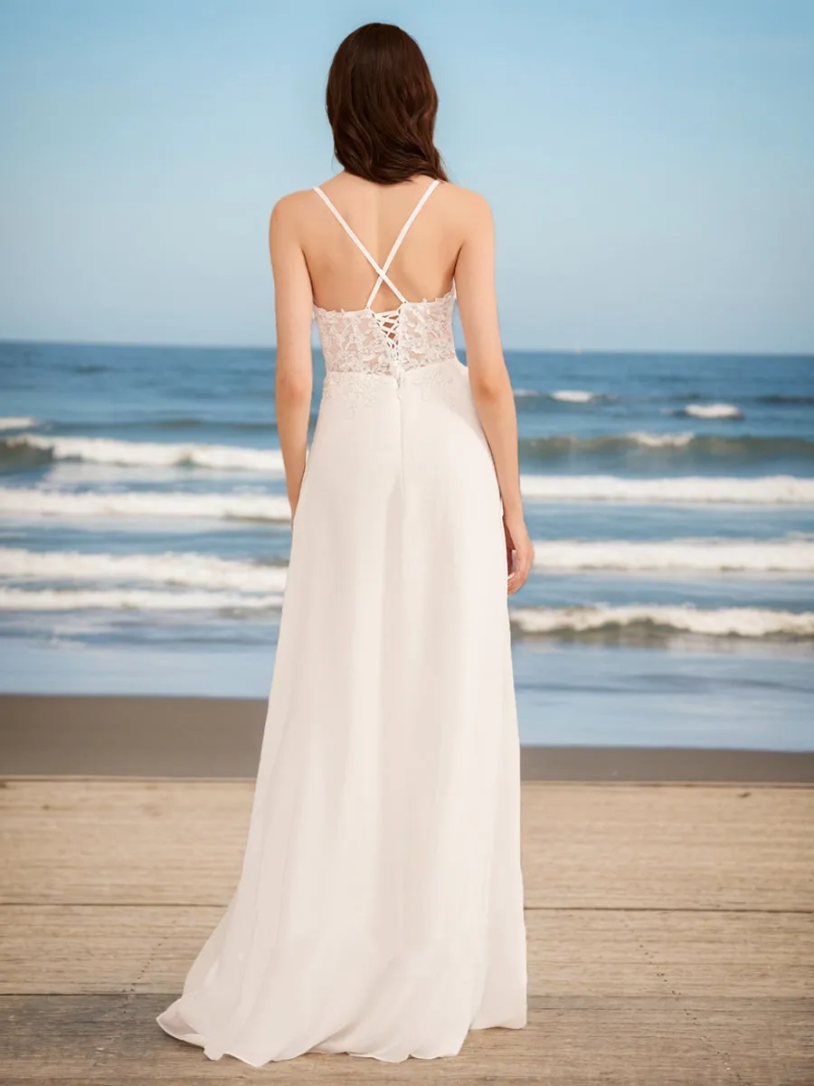 A-Line/Princess V-Neck Sleeveless Ruffles Wedding Dresses sold by Lavetir product image thumbnail 2