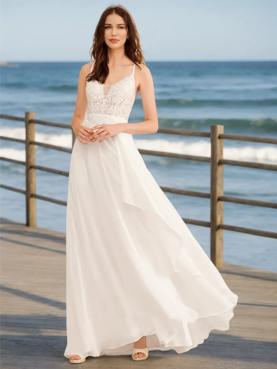 A-Line/Princess V-Neck Sleeveless Ruffles Wedding Dresses sold by Lavetir