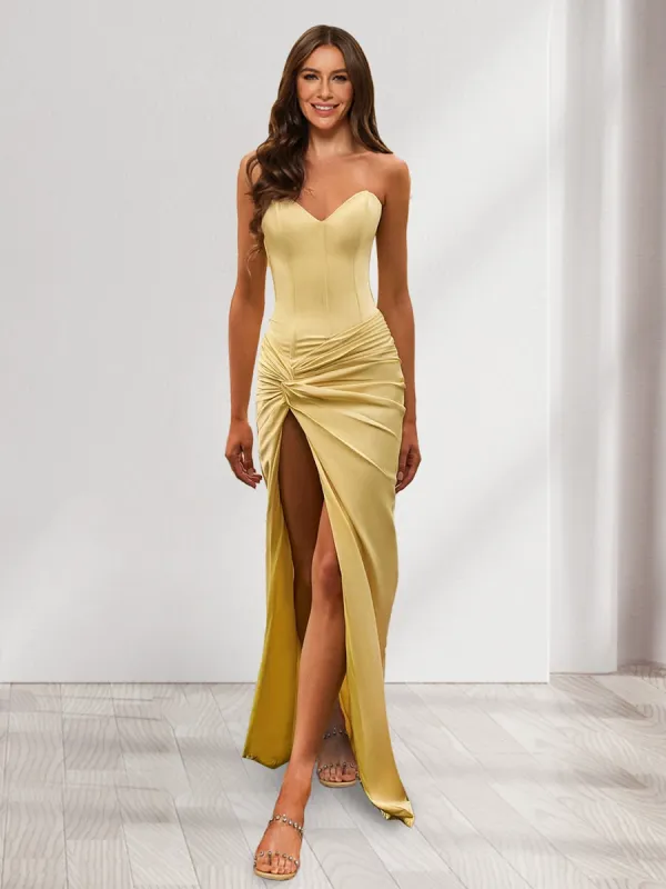 Sheath/Column Sweetheart Sleeveless Bridesmaid Dresses with Split Side sold by Lavetir