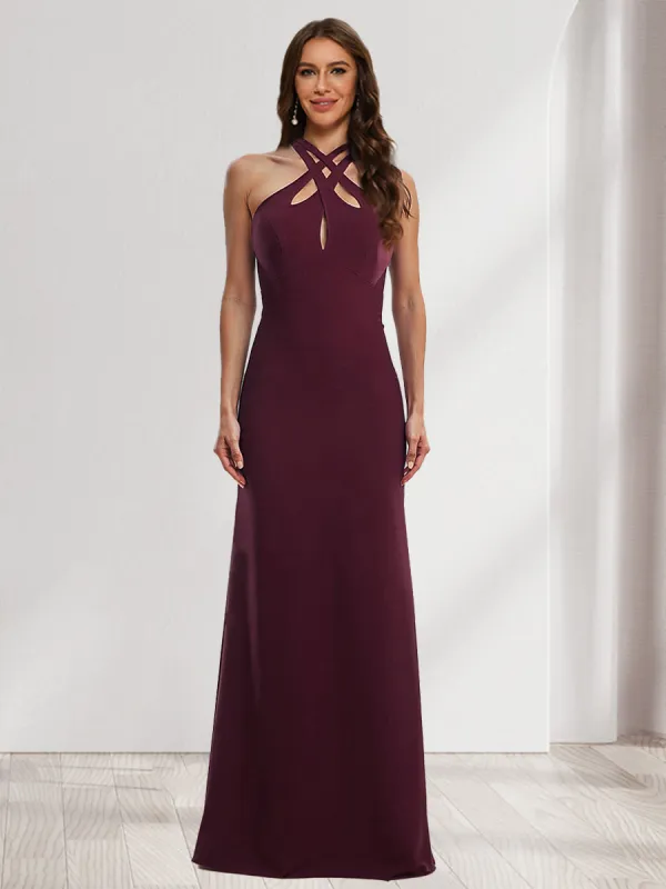 Sheath/Column Halter Sleeveless Ruched Bridesmaid Dresses sold by Lavetir