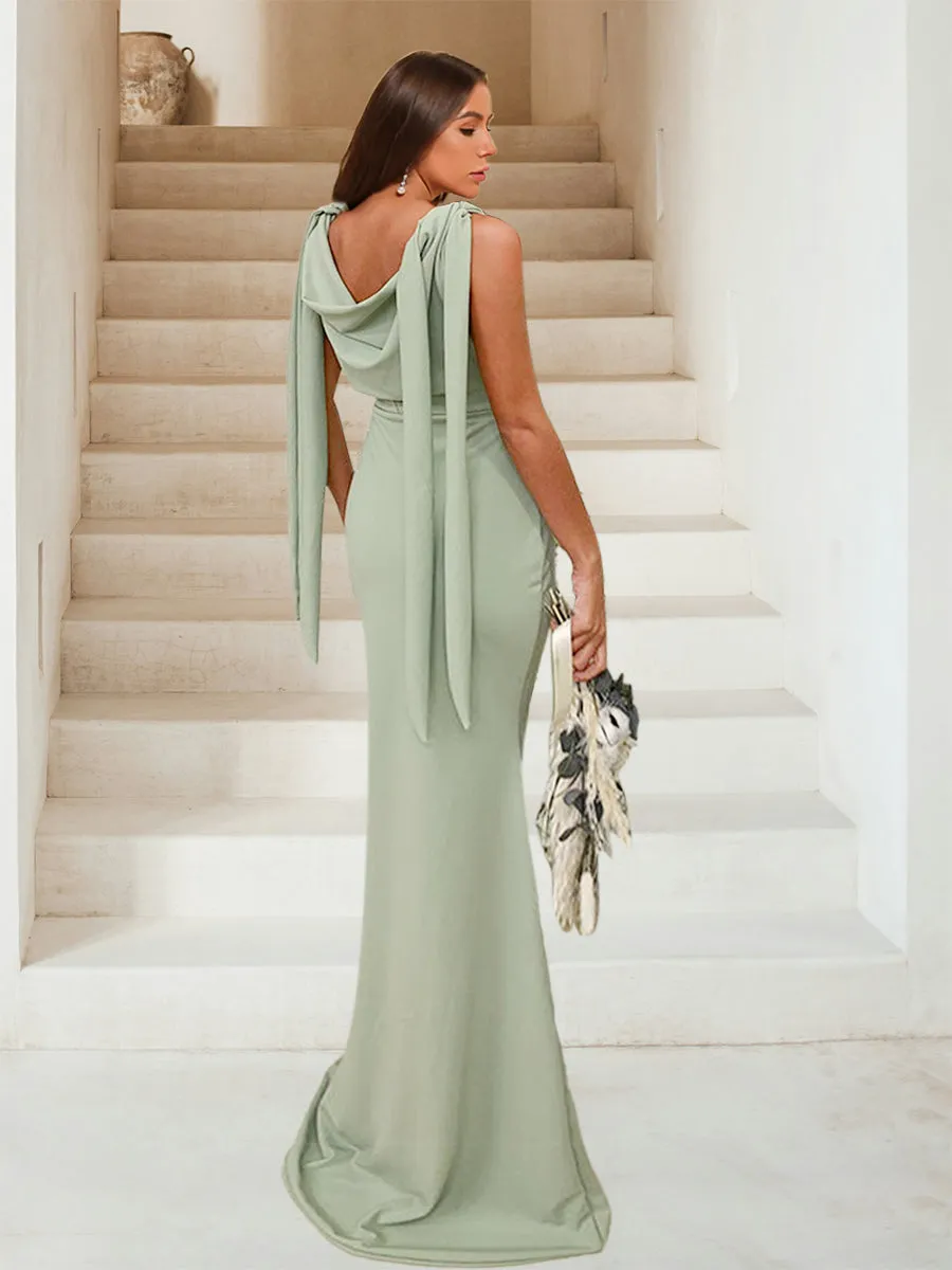 Trumpet/Mermaid Cowl Neck Sleeveless Ruched Bridesmaid Dresses sold by Lavetir product image thumbnail 2