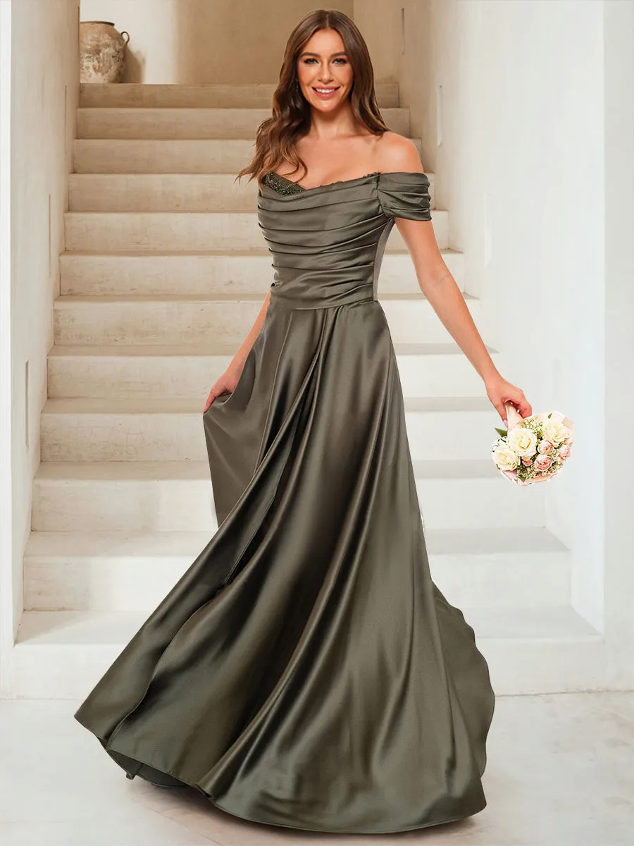 A-Line/Princess Off-the-Shoulder Sleeveless Beading Bridesmaid Dresses sold by Lavetir