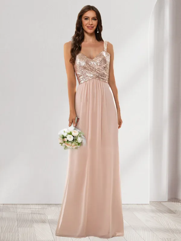 A-Line/Princess V-Neck Sleeveless Sequins Bridesmaid Dresses sold by Lavetir