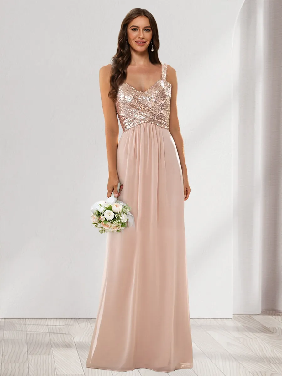 A-Line/Princess V-Neck Sleeveless Sequins Bridesmaid Dresses sold by Lavetir