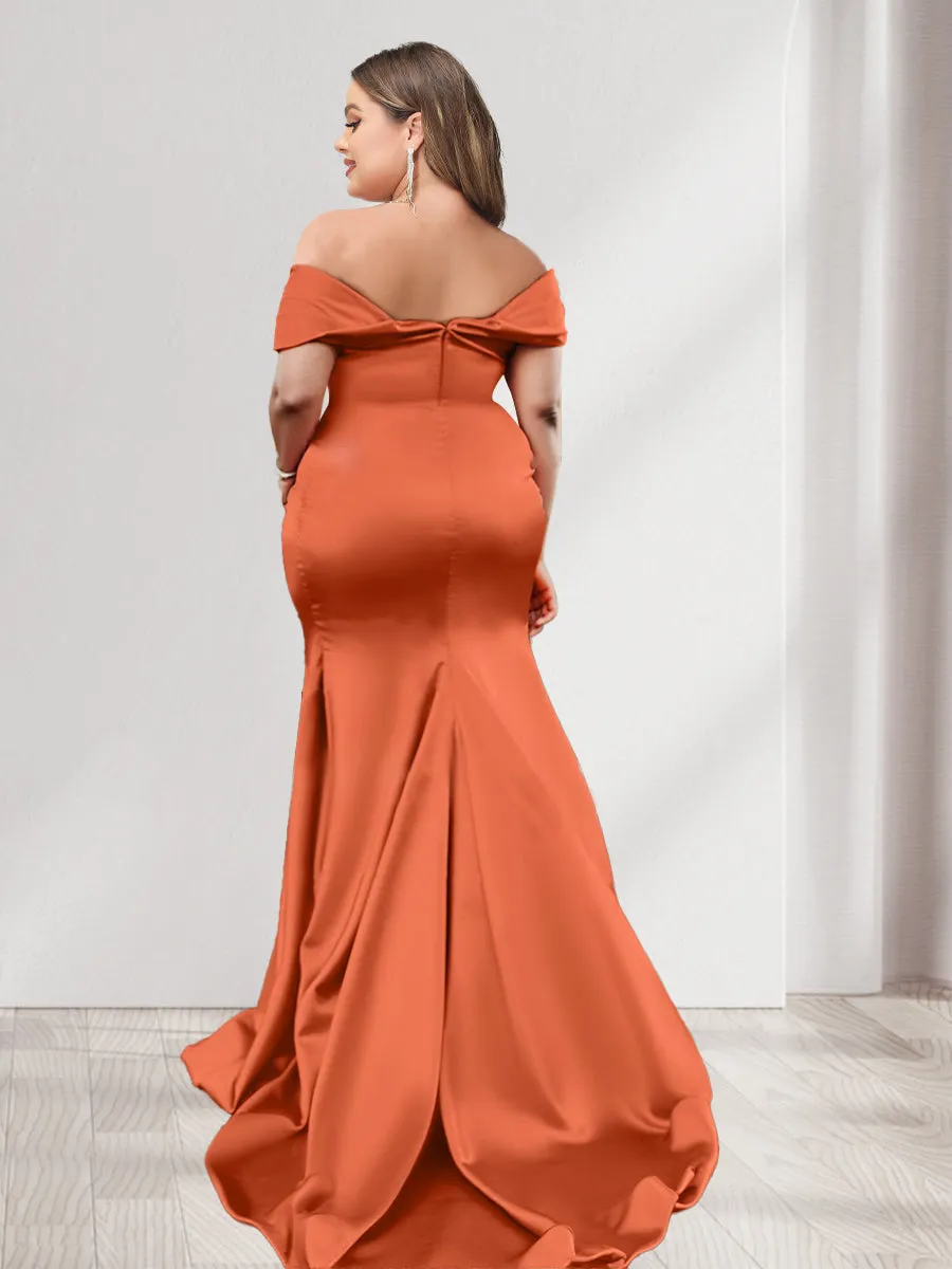 Trumpet/Mermaid Off-the-Shoulder Short Sleeves Ruched Plus Size Bridesmaid Dresses sold by Lavetir product image thumbnail 2