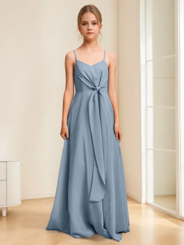 A-Line/Princess V-Neck Sleeveless Ruched Junior Bridesmaid Dresses sold by Lavetir