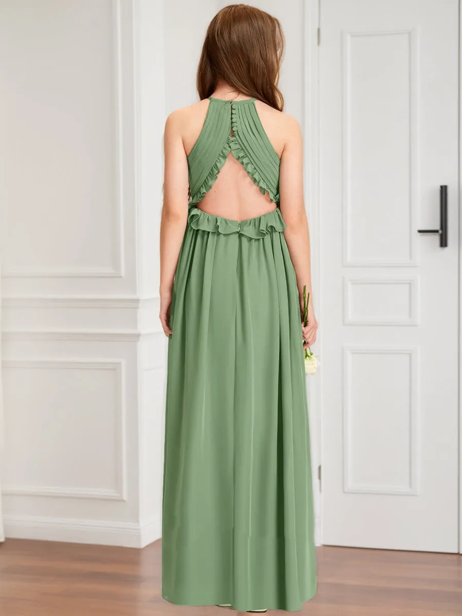 A-Line/Princess Halter Sleeveless Ruffles Junior Bridesmaid Dresses sold by Lavetir product image thumbnail 2