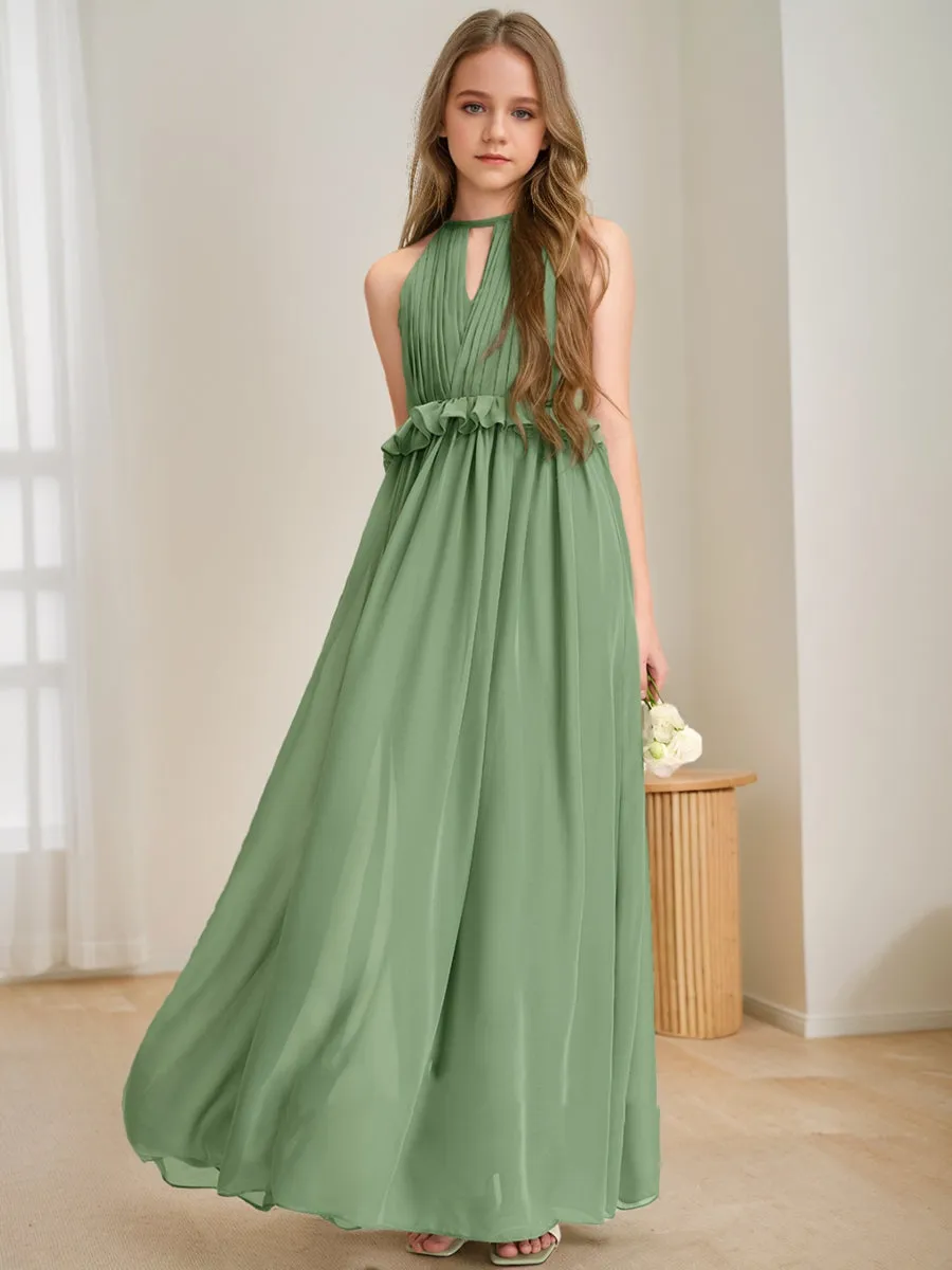 A-Line/Princess Halter Sleeveless Ruffles Junior Bridesmaid Dresses sold by Lavetir