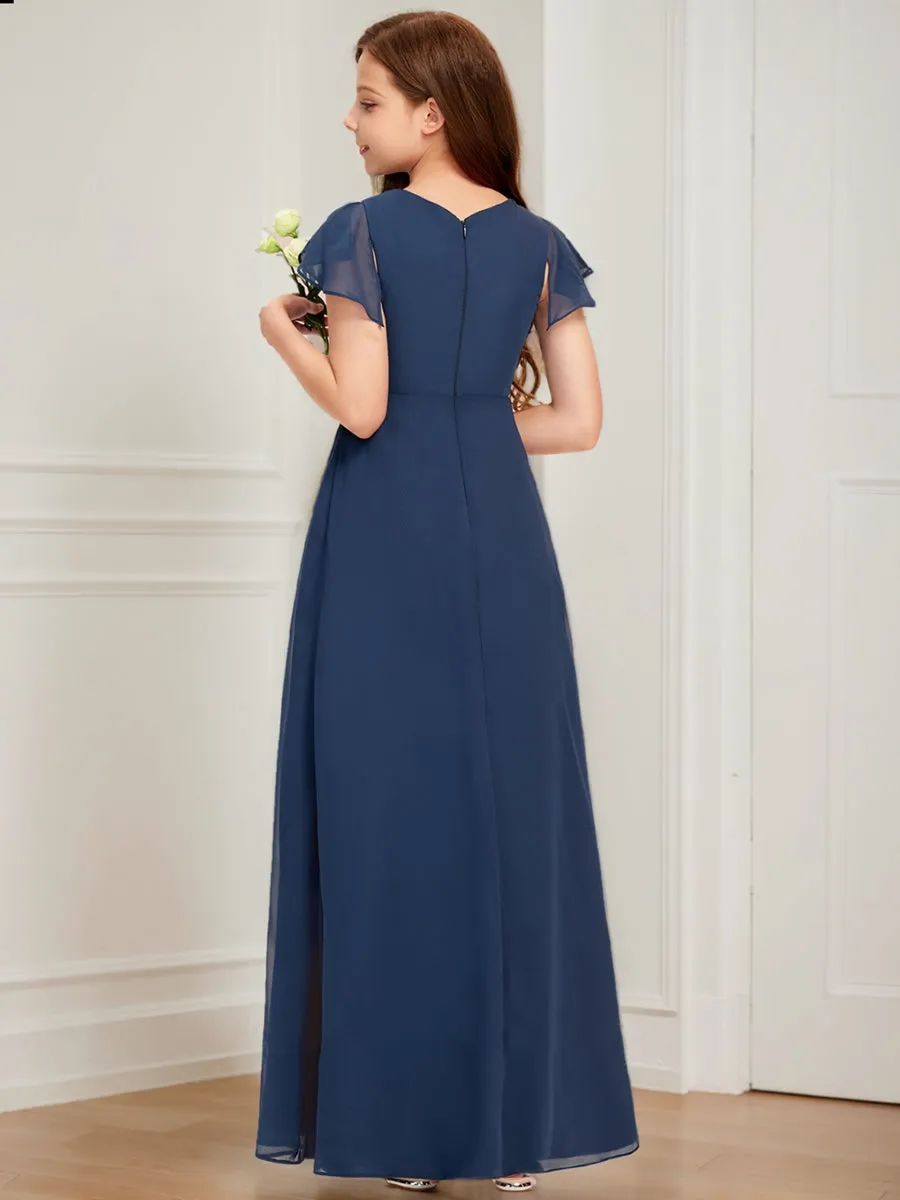 A-Line/Princess Scoop Short Sleeves Sash Junior Bridesmaid Dresses sold by Lavetir product image thumbnail 2