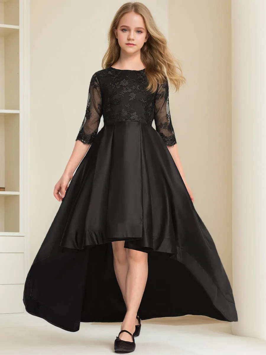 A-Line/Princess Scoop Half Sleeves Lace Junior Bridesmaid Dresses sold by Lavetir