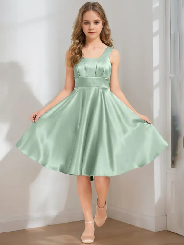 A-Line/Princess Square Neck Sleeveless Bow Junior Bridesmaid Dresses sold by Lavetir