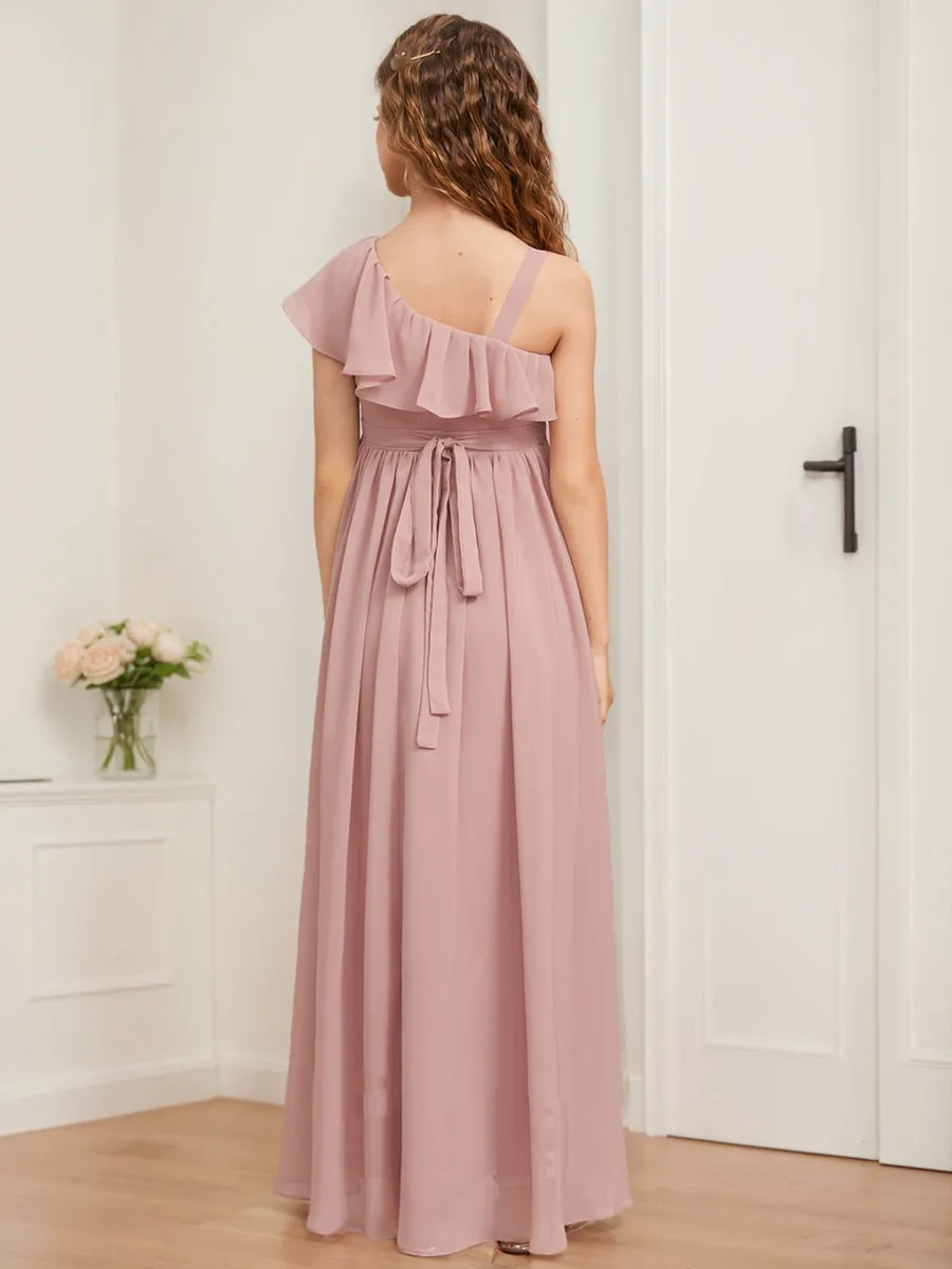A-Line/Princess Asymmetrical Sleeveless Ruffles Junior Bridesmaid Dresses sold by Lavetir product image thumbnail 2