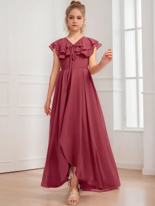 A-Line/Princess V-Neck Sleeveless Bow Junior Bridesmaid Dresses sold by Lavetir