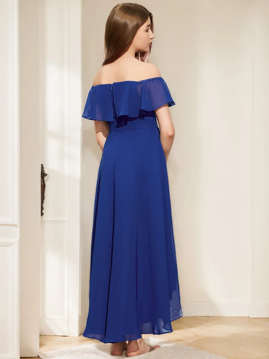 A-Line/Princess Off-the-Shoulder Short Sleeves Ruffles Junior Bridesmaid Dresses sold by Lavetir product image thumbnail 2