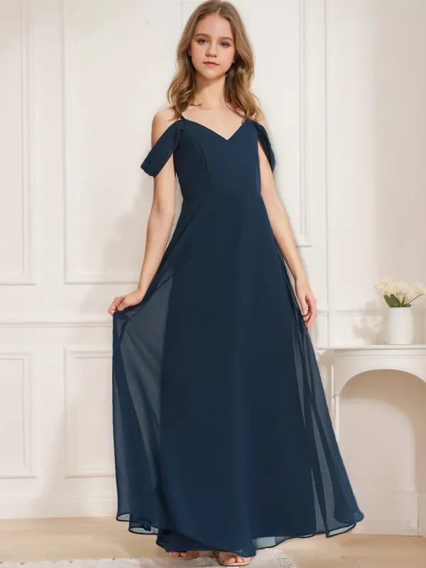 A-Line/Princess Cold Shoulder Short Sleeves Ruched Junior Bridesmaid Dresses sold by Lavetir