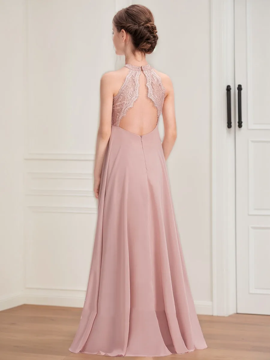 A-Line/Princess Halter Sleeveless Ruched Junior Bridesmaid Dresses sold by Lavetir product image thumbnail 2