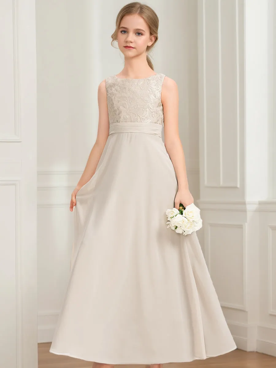 A-Line/Princess Scoop Sleeveless Lace Junior Bridesmaid Dresses sold by Lavetir
