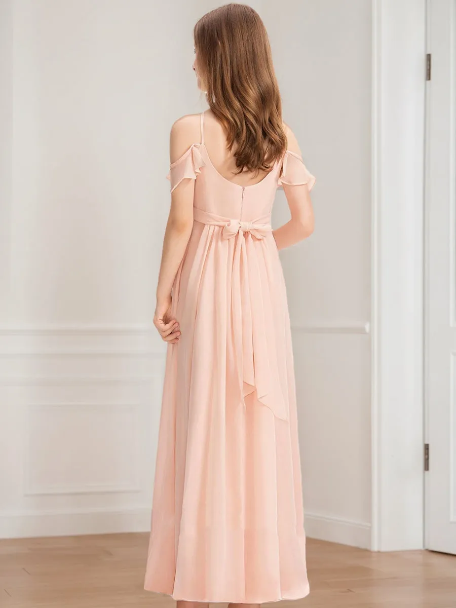 A-Line/Princess Halter Short Sleeves Bow Junior Bridesmaid Dresses sold by Lavetir product image thumbnail 2