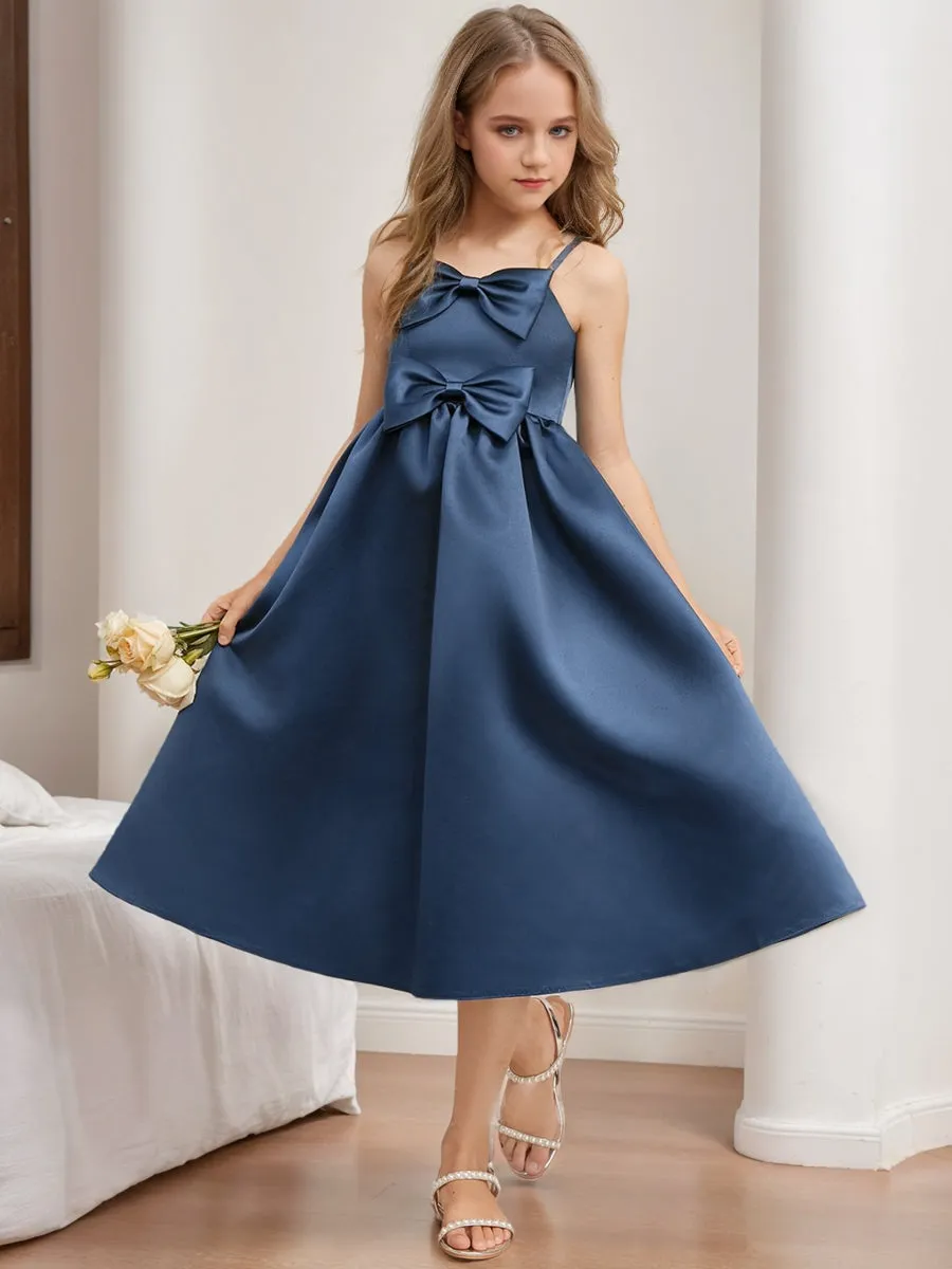 A-Line/Princess Sweetheart Sleeveless Bow Junior Bridesmaid Dresses sold by Lavetir