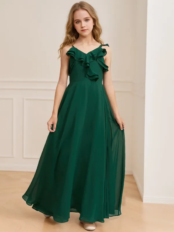 A-Line/Princess V-Neck Sleeveless Ruffles Junior Bridesmaid Dresses sold by Lavetir