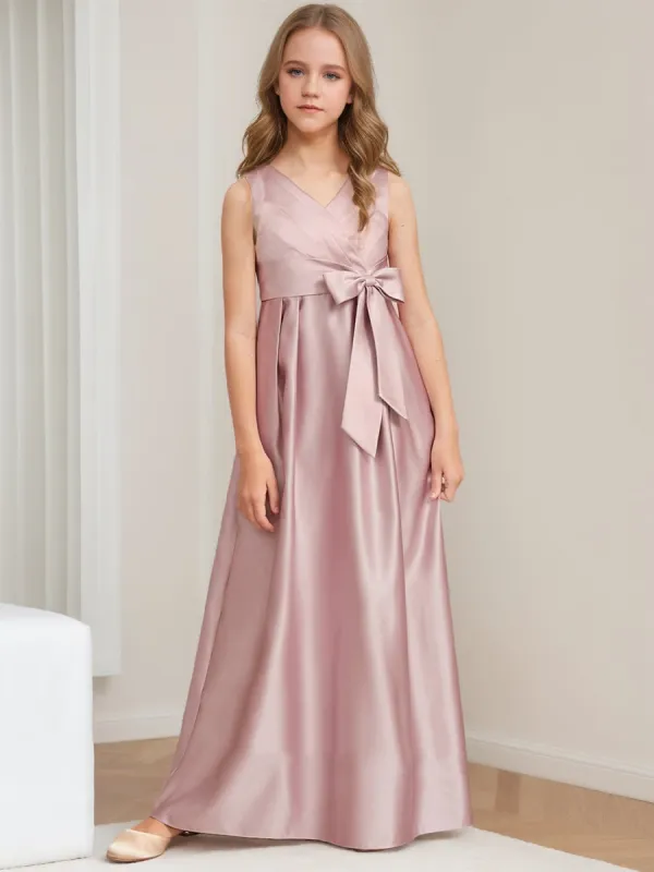 A-Line/Princess V-Neck Sleeveless Ruched Junior Bridesmaid Dresses sold by Lavetir