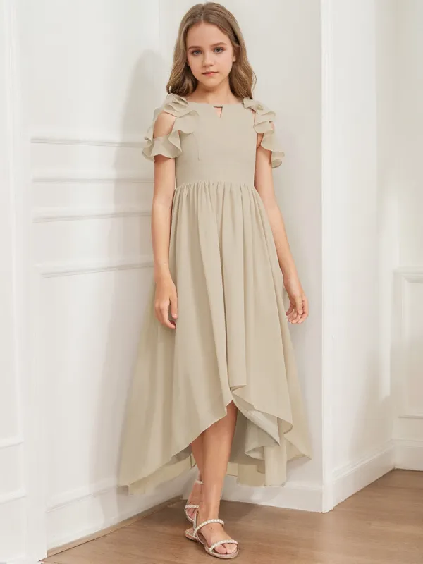 A-Line/Princess Scoop Sleeveless Ruffles Junior Bridesmaid Dresses sold by Lavetir