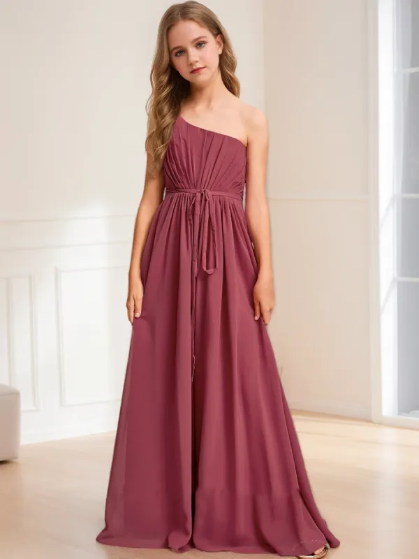 A-Line/Princess One-Shoulder Sleeveless Belt Junior Bridesmaid Dresses sold by Lavetir
