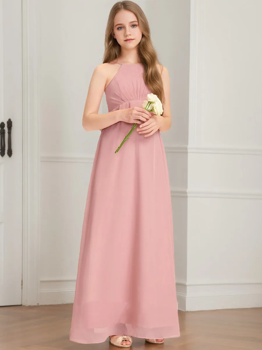 A-Line/Princess Halter Sleeveless Ruffles Junior Bridesmaid Dresses sold by Lavetir