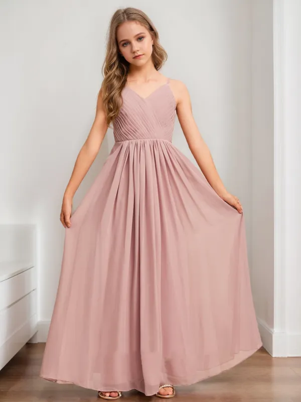 A-Line/Princess V-Neck Sleeveless Pleats Junior Bridesmaid Dresses sold by Lavetir