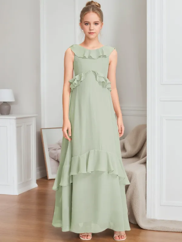 A-Line/Princess Scoop Sleeveless Ruffles Junior Bridesmaid Dresses sold by Lavetir