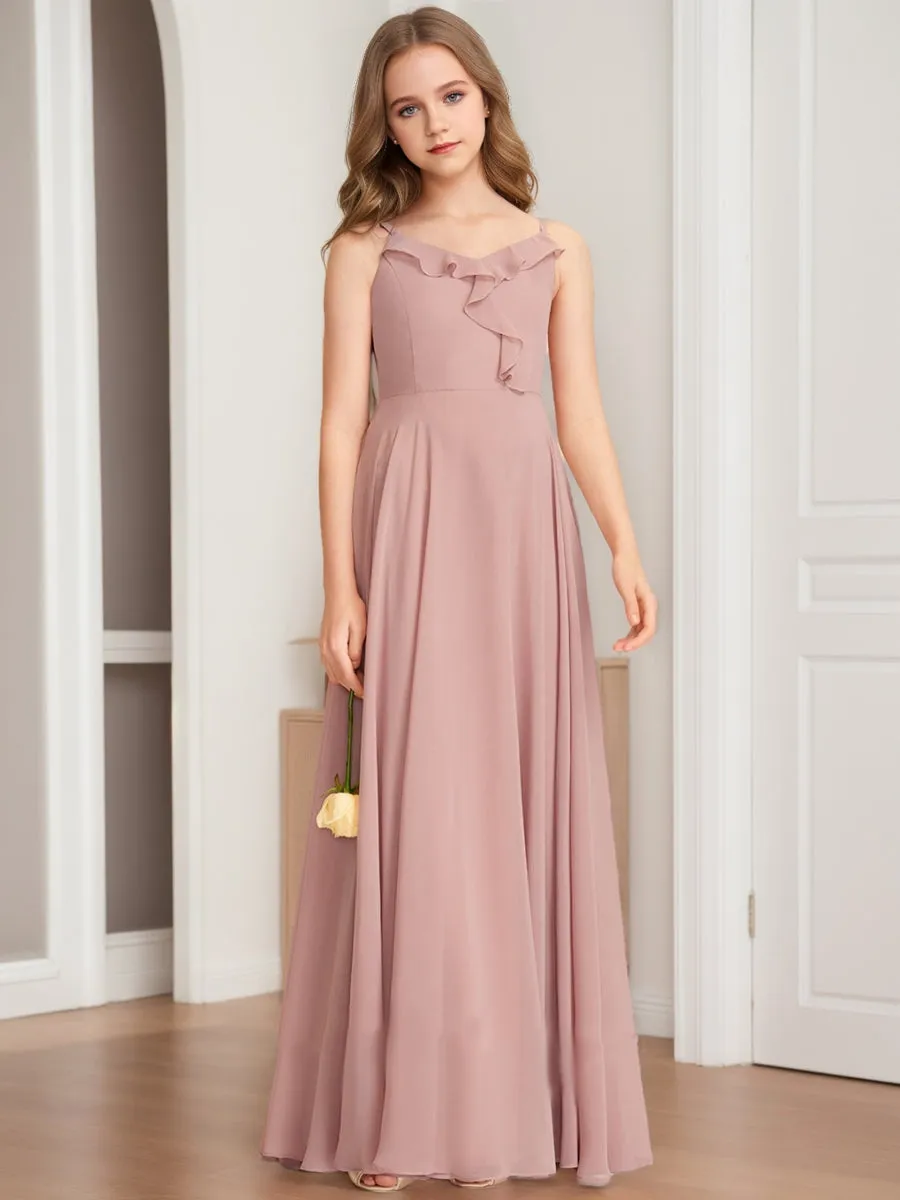 A-Line/Princess V-Neck Sleeveless Ruffles Junior Bridesmaid Dresses sold by Lavetir