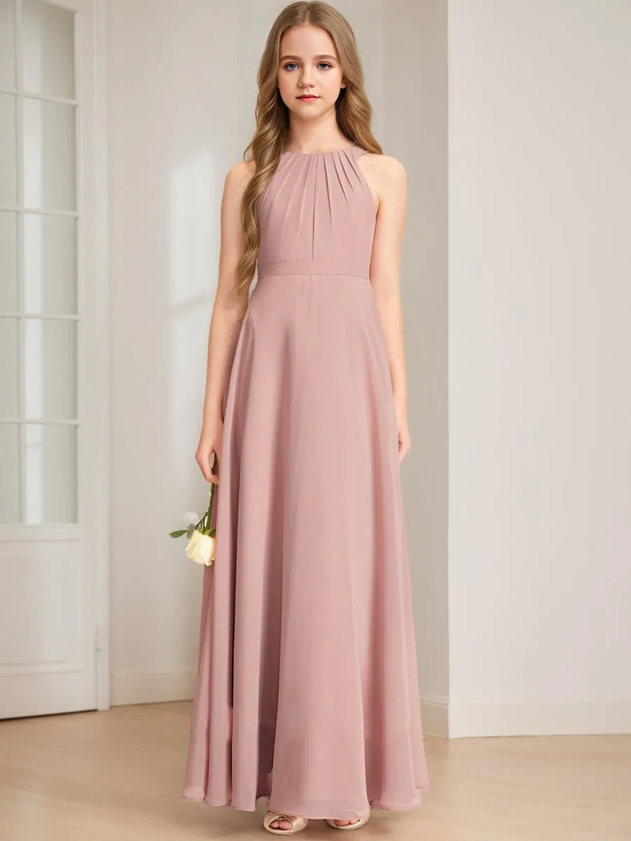 A-Line/Princess Halter Sleeveless Pleats Junior Bridesmaid Dresses sold by Lavetir