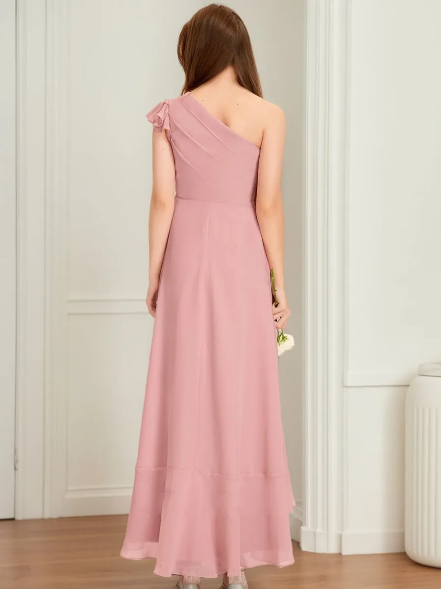 A-Line/Princess One-Shoulder Asymmetrical Ruffles Junior Bridesmaid Dresses sold by Lavetir product image thumbnail 2