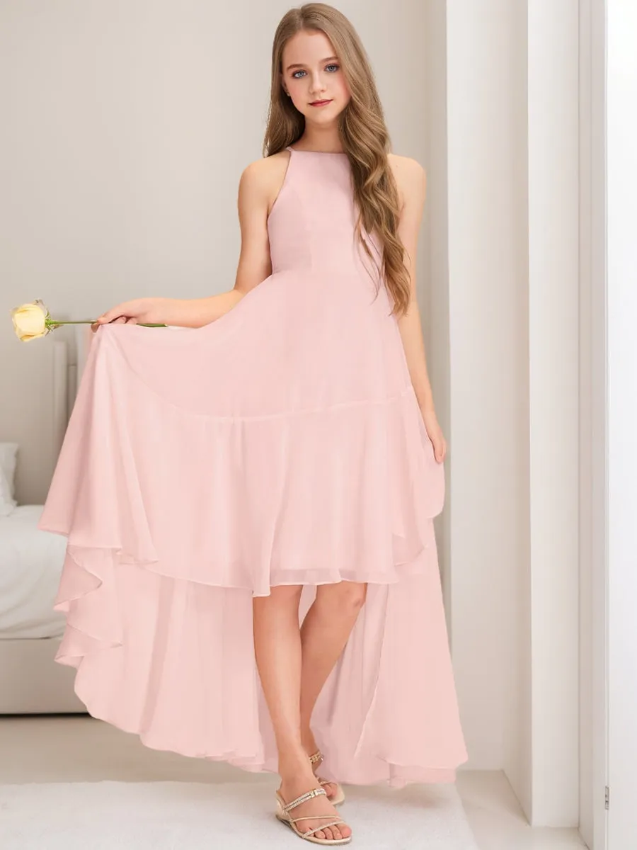 A-Line/Princess Halter Sleeveless Ruffles Junior Bridesmaid Dresses sold by Lavetir