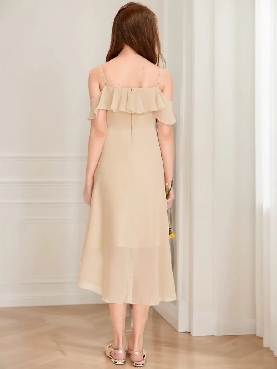A-Line/Princess Cold Shoulder Short Sleeves Ruffles Junior Bridesmaid Dresses sold by Lavetir product image thumbnail 2