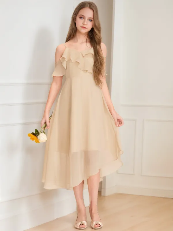 A-Line/Princess Cold Shoulder Short Sleeves Ruffles Junior Bridesmaid Dresses sold by Lavetir