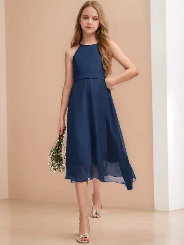 A-Line/Princess Halter Sleeveless Ruched Junior Bridesmaid Dresses sold by Lavetir