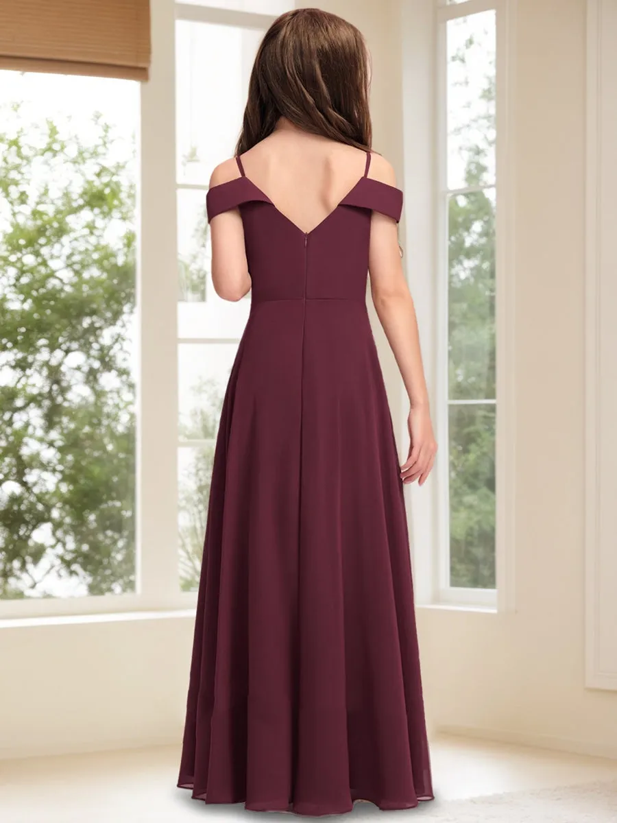 A-Line/Princess Cold Shoulder Short Sleeves Pleats Junior Bridesmaid Dresses sold by Lavetir product image thumbnail 2