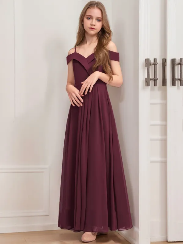 A-Line/Princess Cold Shoulder Short Sleeves Pleats Junior Bridesmaid Dresses sold by Lavetir